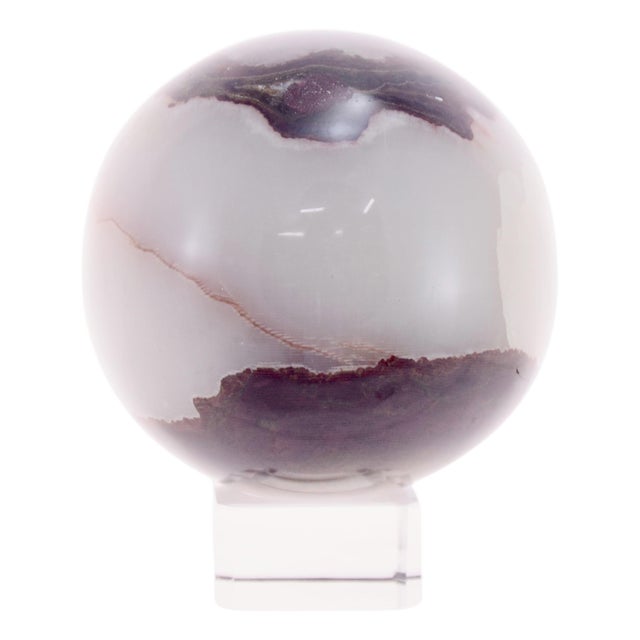 Natural Carved 3” Agate Sphere. (B No Lines) For Sale