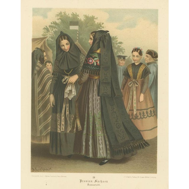 This chromolithograph depicts women wearing traditional costume from Annaberg (Danstedt) in the Province of Saxony,...