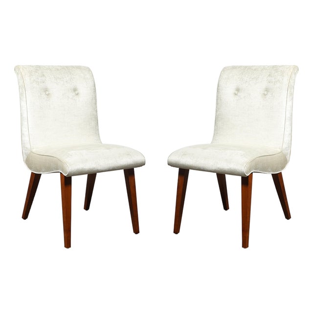 Pair of Art Deco Button Back Velvet Chairs by Russel Wright for Conant Ball For Sale