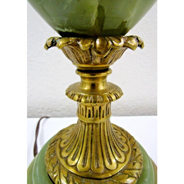 Antique French Neoclassical Green Onyx and Gilt Bronze Garland and Satyr Mounts Table Lamp For Sale - Image 14 of 17