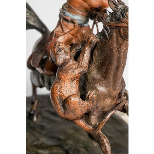 Amazing Antique Cold Painted Bronze Sculpture Statue Native American Indian on Horse Western Art For Sale In New York - Image 6 of 14