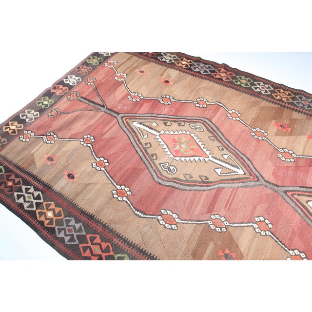 Tan Decorative Vintage Kars Kilim With Central Medallions – Handwoven Tribal Flatweave From Eastern Anatolia -5' 3'' X 10' 8'' For Sale - Image 8 of 12