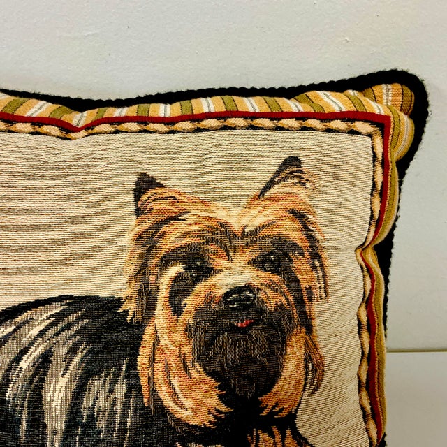 1980s Vintage Traditional Yorkshire Terrier Tapestry Decorative Pillow. For Sale - Image 6 of 8