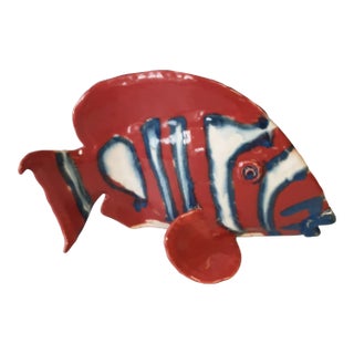 Vintage 1970s Ceramic Clown Fish Signed For Sale