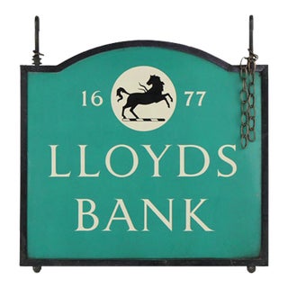 Vintage Iron and Tole Lloyds Bank Black Horse Sign For Sale