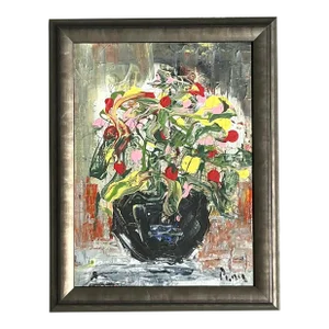 Vintage Boho Andrew Plum Abstract Floral Original Painting