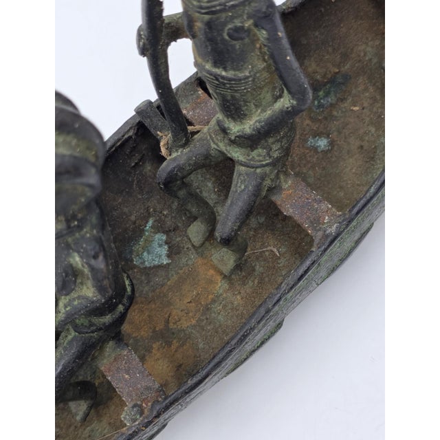 Authentic Mid Cent. 16" Benin Bronze Boat Sculpture African Tribal Lost Wax Art For Sale In Houston - Image 6 of 18