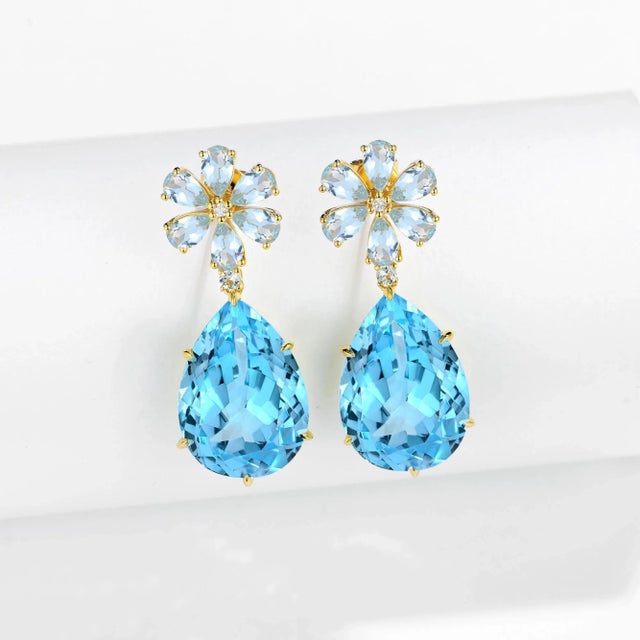 Not Yet Made - Made To Order Nina Zhou Aquamarine Diamond Blossom Topaz Drop Earrings in 14k Gold - a Pair For Sale - Image 5 of 7