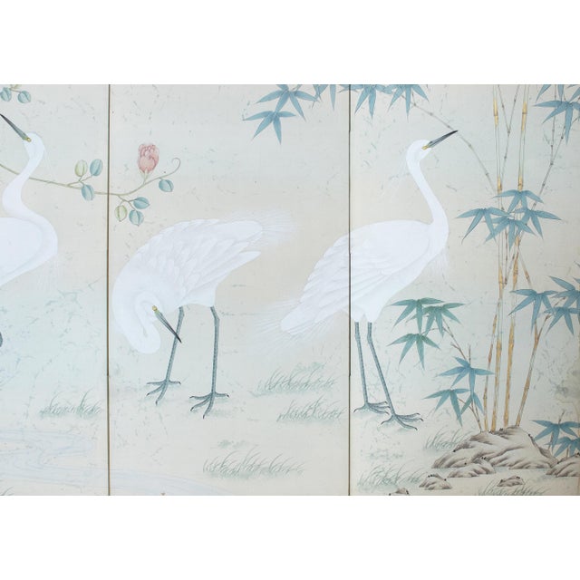 C. 1970s Chinoiserie Silk Screen "Egrets, Bamboo and Peonies" For Sale In Dallas - Image 6 of 18