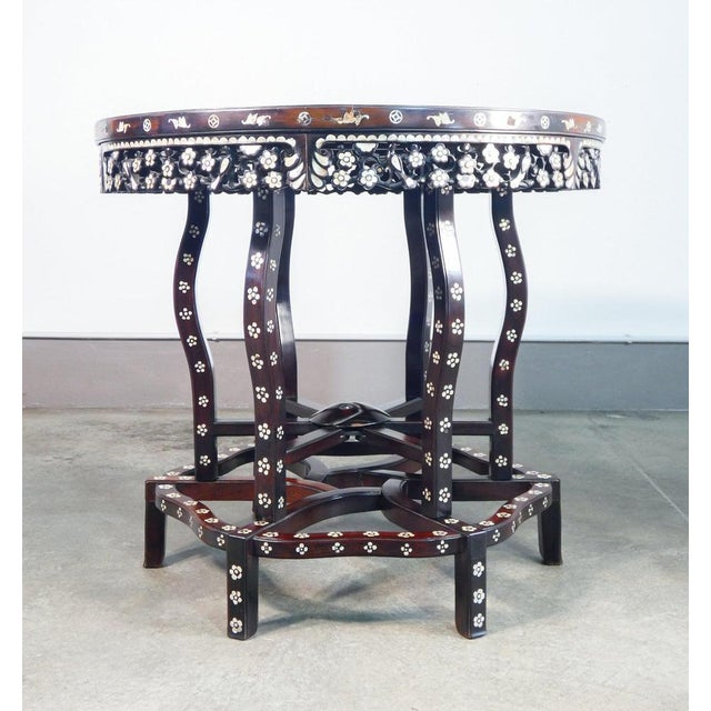 Brown Inlaid Wood and Marble Table, China, 1800s For Sale - Image 8 of 10