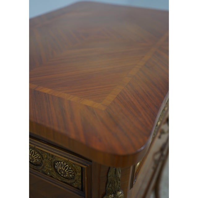 Brown Pair of Vintage Louis XV Style Marquetry Side Tables Nightstands For Sale - Image 8 of 17