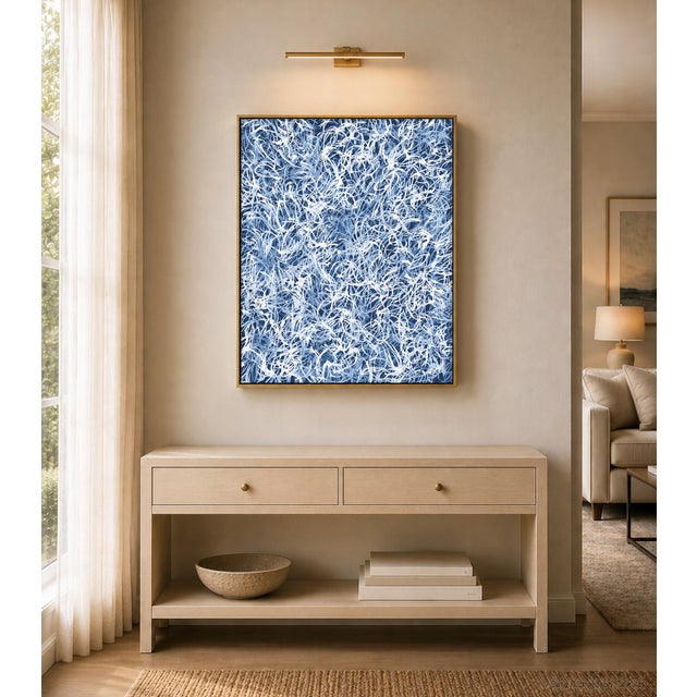 The original painting Blue Chiffon No.5 creates a densely layered field of blue, white and tonal variation through...