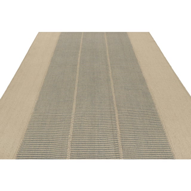 2010s Rug & Kilim’s Contemporary Kilim With Textural Beige and Ice Blue Stripes For Sale - Image 5 of 8