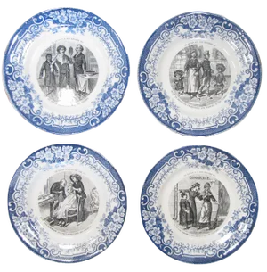 19thC. French Blue & White Transferware Plates, Set of 4