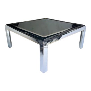 Mid Century Modern Karl Springer Style Chrome & Brass Square Coffee Table For Sale