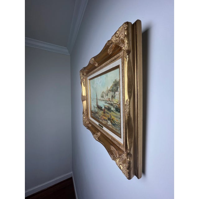 Textile Late 20th Century Italian Fishing Village Seascape Signed by Listed Artist Mario Passoni For Sale - Image 7 of 12