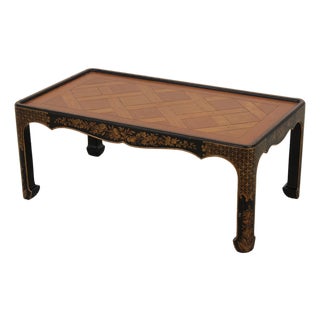 Baker Chinoiserie Black and Gold Parquet Chinese Style Coffee Table For Sale