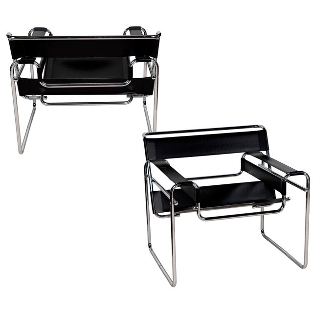 Late 20th Century Pair of Wassily Chairs After Marcel Breuer for Euro Style, Italy – Chrome & Black Leather Bauhaus Modern For Sale - Image 12 of 15