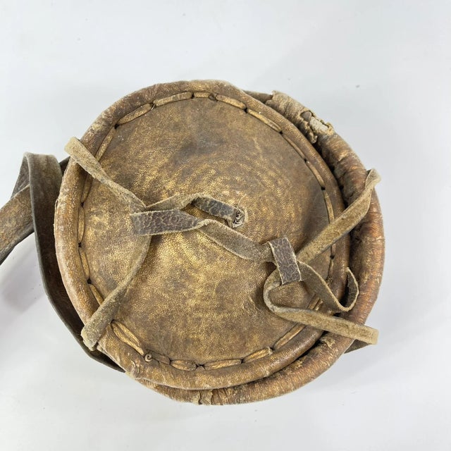 African Early 20th Century Small Mesob Lidded Leather Wrapped Lunch Basket Ethiopia For Sale - Image 3 of 8