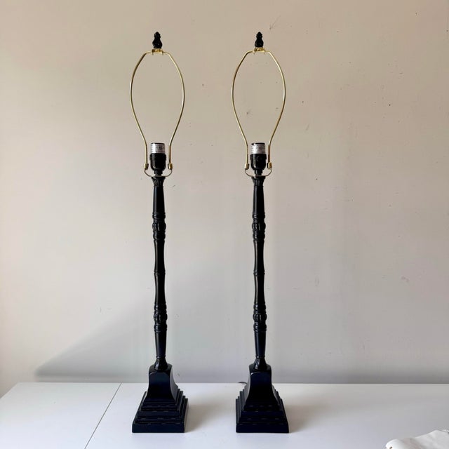 Textile Late 20th Century Skinny Black Plaid Lamps: A Pair For Sale - Image 7 of 10