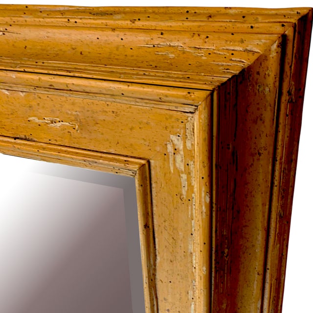 1980s Large Rectangular Stripped Oak Worm Wood Thick Framed Farmhouse Style Beveled Wall Mirror For Sale - Image 5 of 13