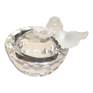 Vintage Swarovski Crystal Faceted Round Two Birds Bath Bowl Heart Lid Figurines