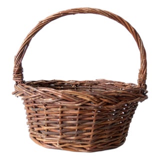 Vintage Wicker Gathering Basket For Sale