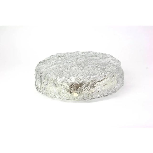 A wonderful round ice glass flush mount manufactured by kaiser leuchten in germany, 1970s. Thickly textured ice glass...