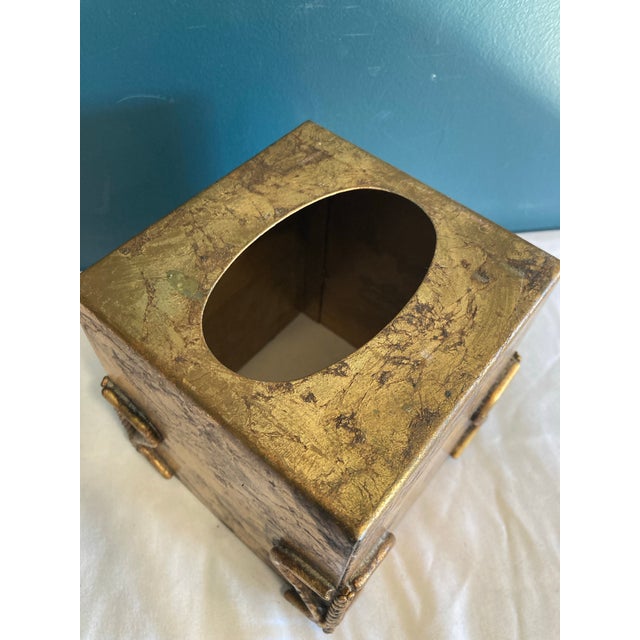 1990s Vintage Gold Tissue Box With Twisted Metal Rope Edges For Sale - Image 5 of 8