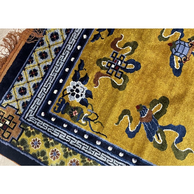 Exquisite Vintage 1950s Silk-on-Silk Chinese Art Deco Rug 4.1' X 7.3' (125cm X 222cm) For Sale - Image 12 of 13