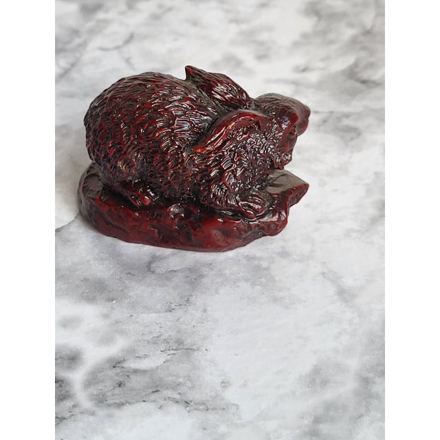 Mid 20th Century Red Boxwood Japanese Netsuke Rabbit For Sale - Image 4 of 10