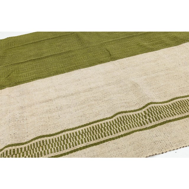 Modern Color-Blocked Kilim: Sage & Cream Flatweave Wool Area Rug 8x12 For Sale - Image 4 of 11