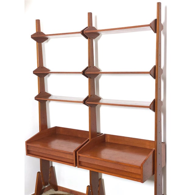 Brown Double-Sided Bookcase with 2 Bays, Italy, 1960s For Sale - Image 8 of 17