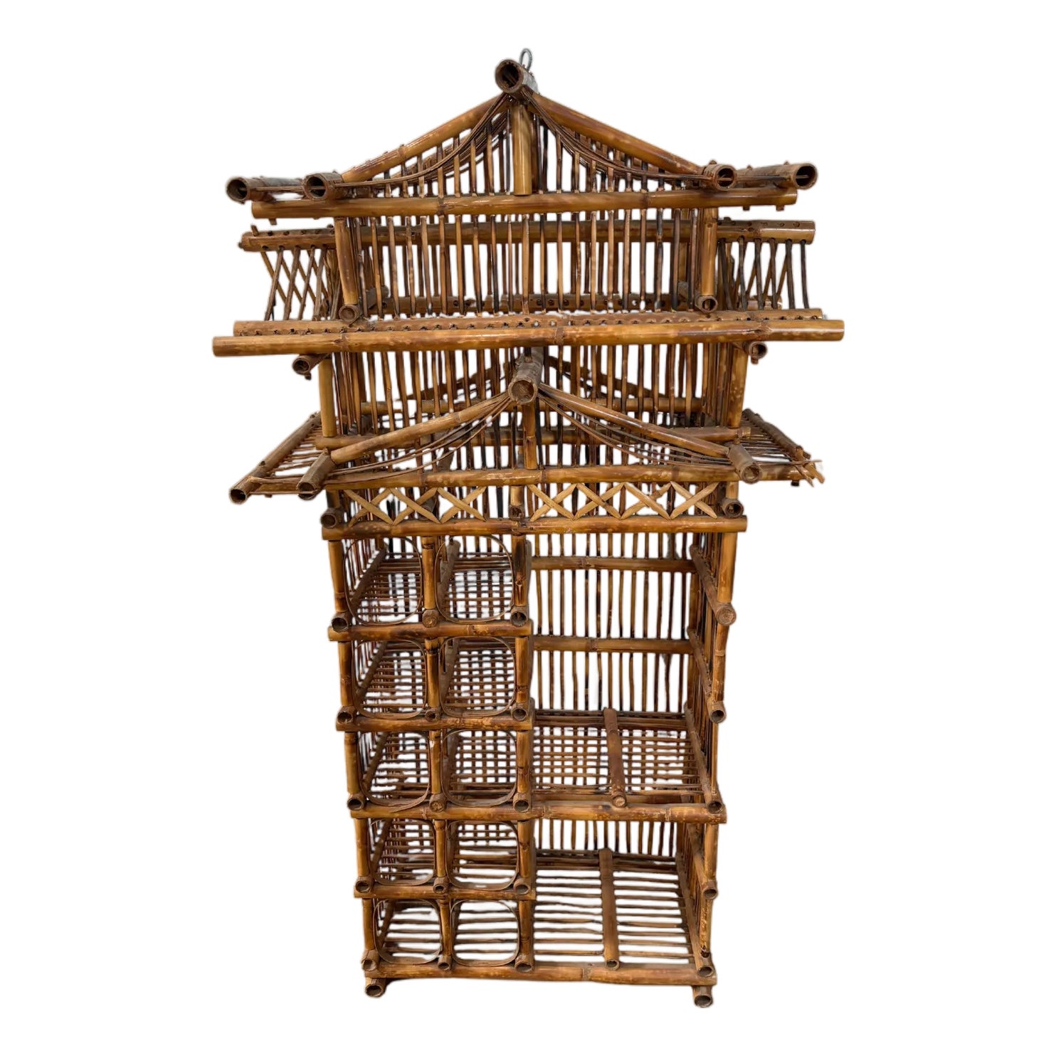 Vintage Bamboo Pagoda Standing Etagere / Bar Display Shelf, Wine Rack ...