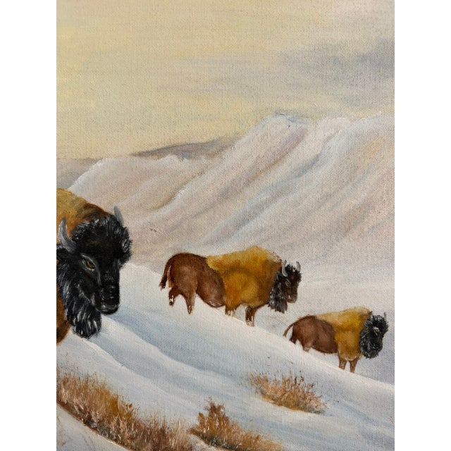 Brown Vintage Bison Landscape Painting – Oil on Canvas, Signed “Luci,” Framed For Sale - Image 8 of 10