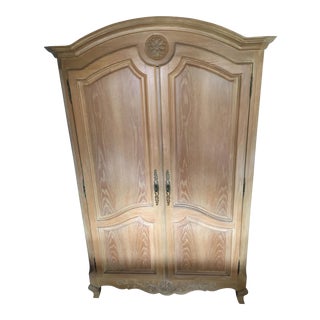 1980s French Country Oak Armoire-Style Media Cabinet For Sale