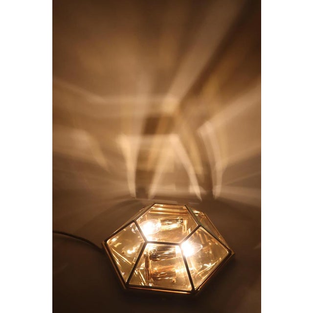 Hexagonal Gold-Plated Flush Mount or Wall Lamp with Faceted Glass, Italy, 1980s For Sale - Image 10 of 18