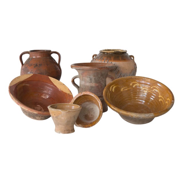 Antique Rustic Terracotta Storage Pots, 19th Century, Set of 7 For Sale