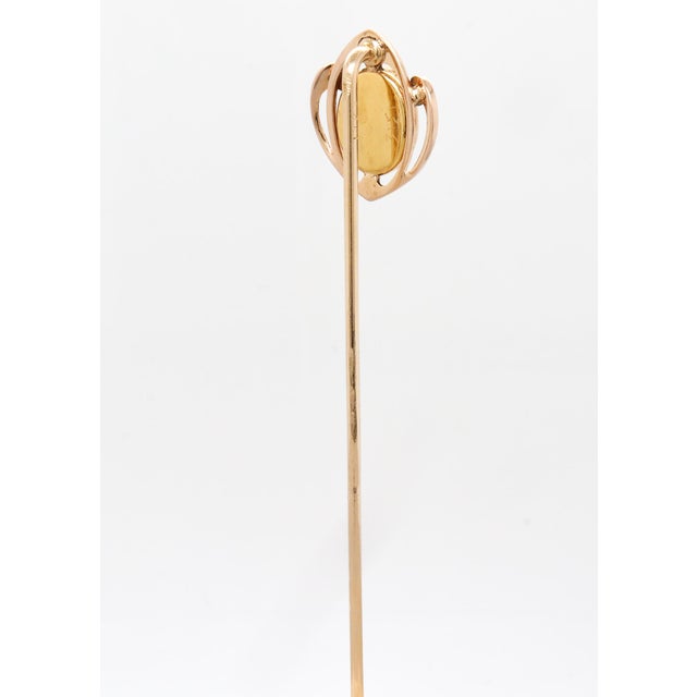 Metal Signed Krementz 14k Gold & Nephrite Jade Cabochon Art Deco Stickpin For Sale - Image 7 of 13