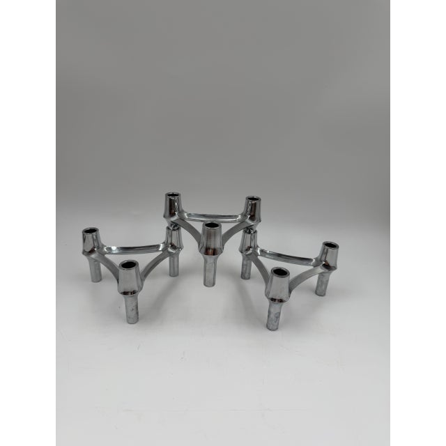 ✦ Rare set of 3 modular vintage candleholders with ingenious plug-in stacking system — stack and arrange them freely in...