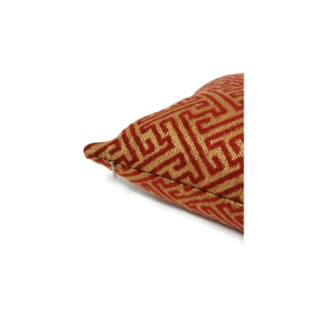Contemporary Kravet Smart Gold & Red Fretwork Lumbar Pillow Cover - 12” X 20” For Sale - Image 3 of 4