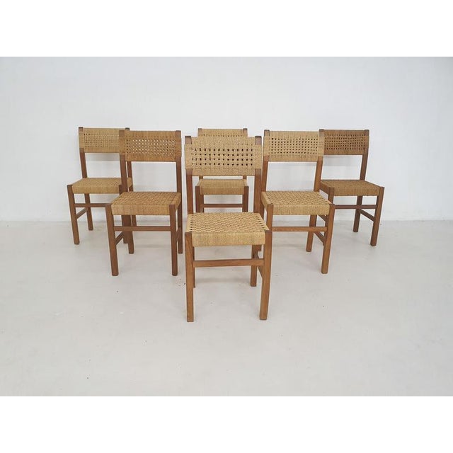 Vintage French Papercord Dining Chairs, 1950s, Set of 6 For Sale - Image 3 of 6