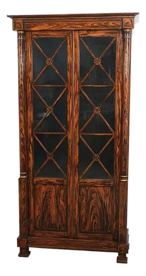 1960s Superb Quality Painted Faux Rosewood China Cabinet, 2 Side by Side Doors,