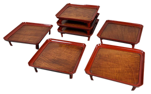 Taishō Period Urushi Lacquer Serving Tables, Japan, 1920s, Set of 11