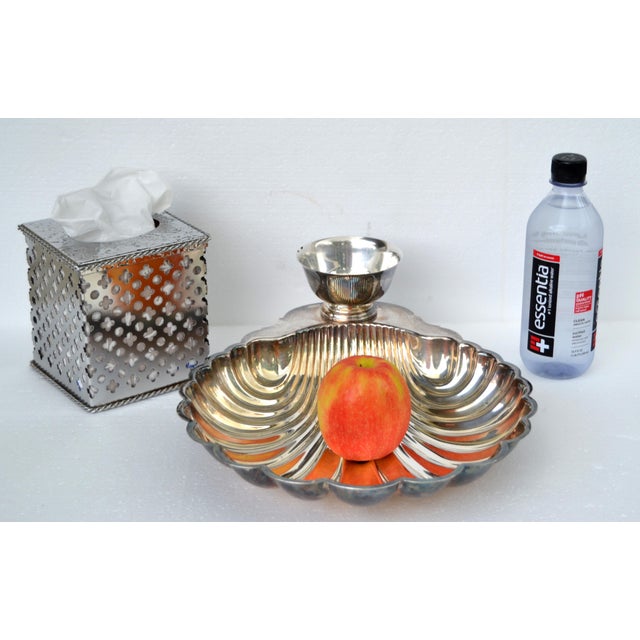 W. M Rogers Vintage Silver Plate clam shell serving dish with an integrated dip cup, crafted in a scalloped design with...