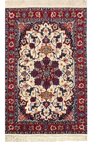 Ivory Fine Hand Knotted Persian Silk & Wool Isfahan 2'3'' X 3'5'
