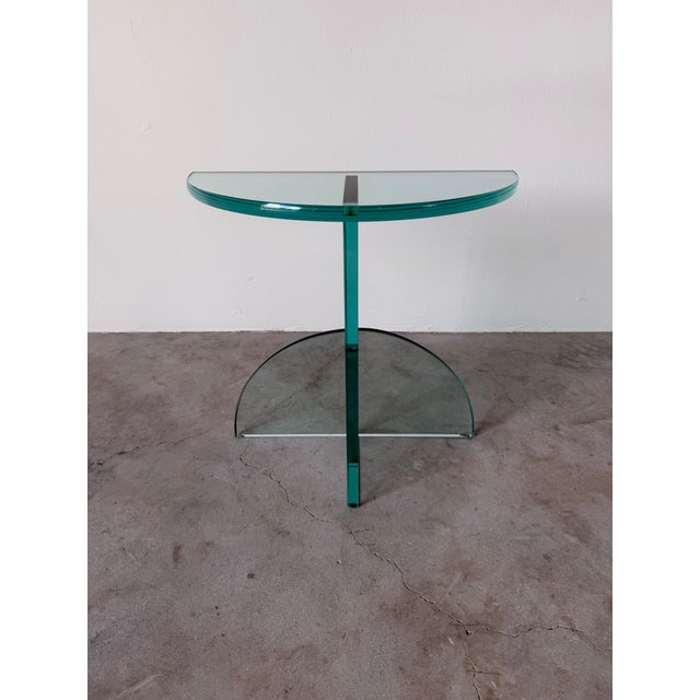 1980s Postmodern Italian Design Geometric Sculptural Glass Side Table For Sale - Image 11 of 12
