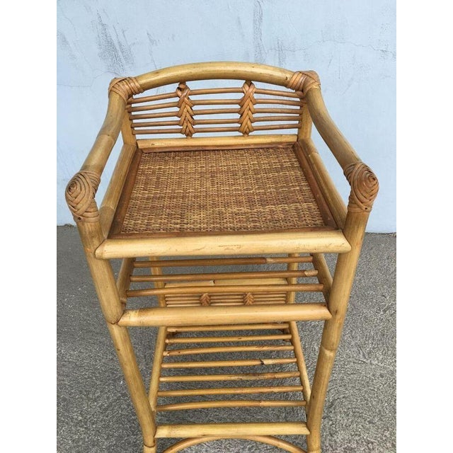 Wood Restored 1950s Mid-Century Rattan & Wicker Three-Tier Book/Magazine Holder For Sale - Image 7 of 7