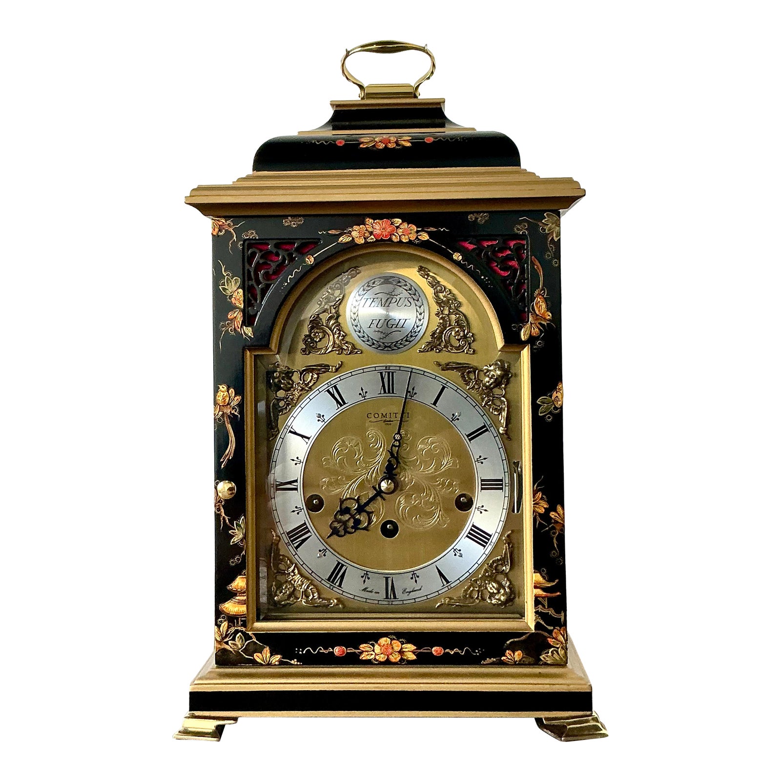 Vintage Comitti of London Floral Mantle Clock | Chairish
