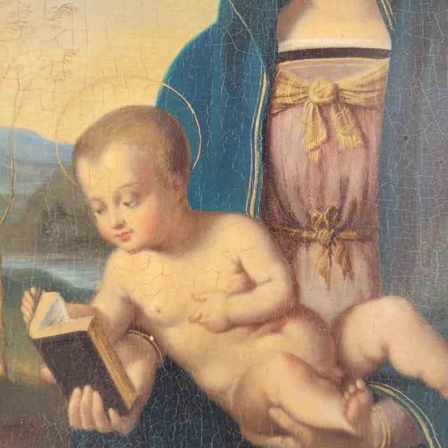 Blue Follower of Rafael Sanzio, Madonna Connestabile, Italy, 1800s, Oil on Board, Framed For Sale - Image 8 of 18